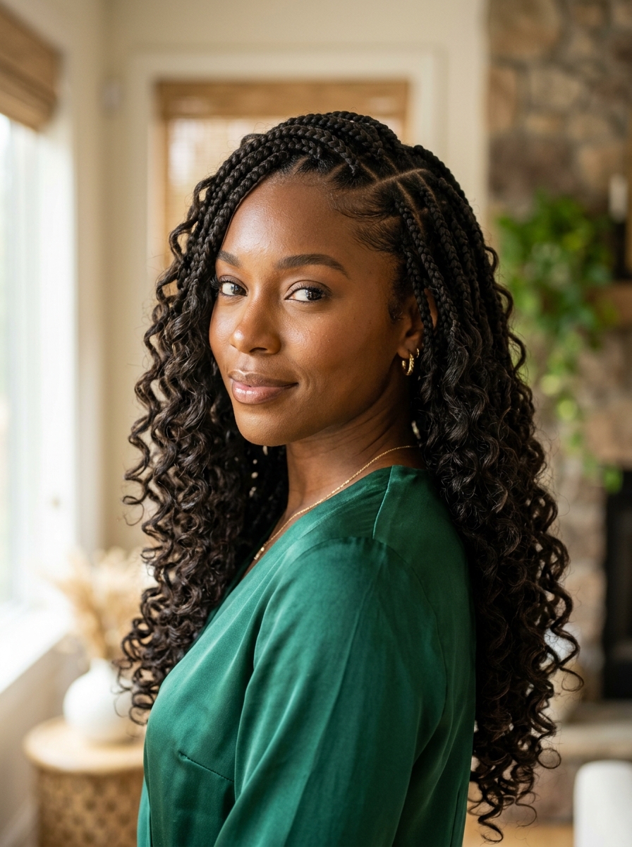 French Curl Braids mit Seitenscheitel als Braids mit Locken Inspiration 2026